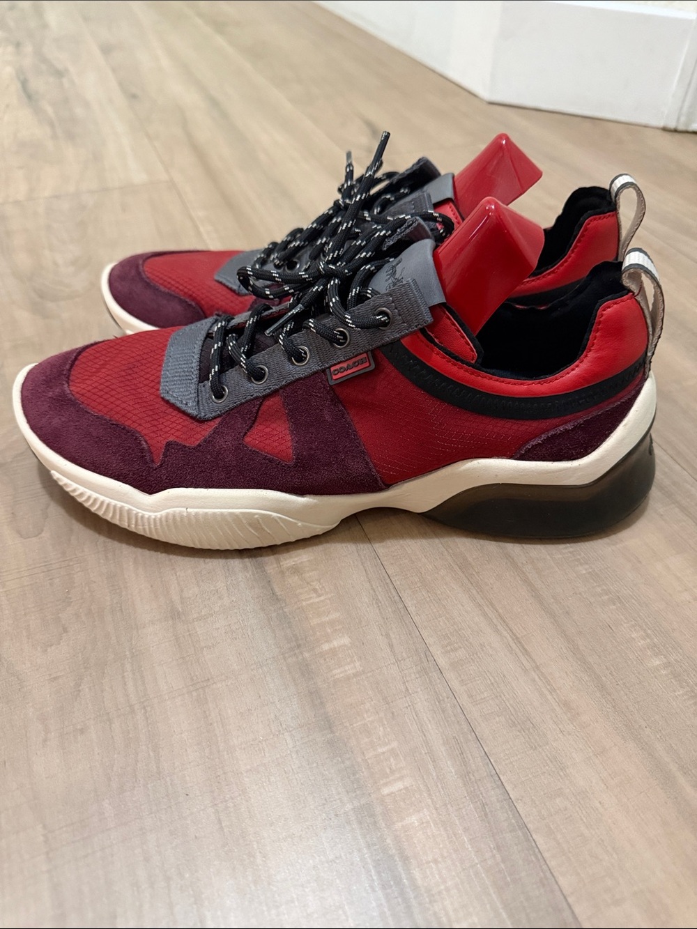Coach Men's Red and Burgundy Lace-Up Sneakers